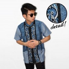 Baju Koko Pendek Bordir Vector Sinar Blue