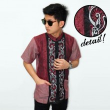 Baju Koko Pendek Bordir Vector Sinar Maroon