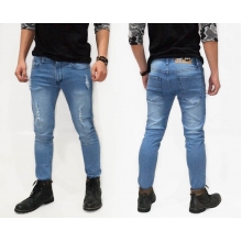 Blue Jeans Wash Thigh Ripped