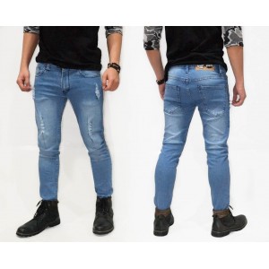 Blue Jeans Wash Thigh Ripped