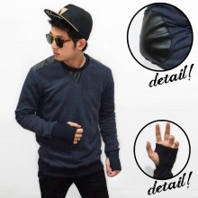 Jumper Fingerless Shoulder Elbow Leather Navy
