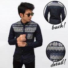 Kemeja Dotty Half Snow Tribal Navy