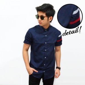 Kemeja Short Arm Double Stripe Navy