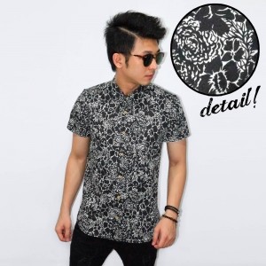 Kemeja Short Black Floral Vector