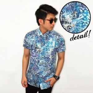 Kemeja Short Bluesky Floral Vector