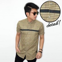 Kemeja Short Flannel Check Middle Line Mustard