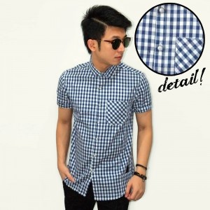 Kemeja Short Gingham Check Pattern Blue
