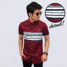 Kemeja Short Maroon Combine Stripe