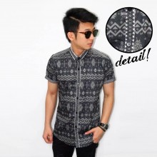 Kemeja Short Motif Batik Songket Black