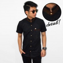 Kemeja Short Shanghai List Suede Black