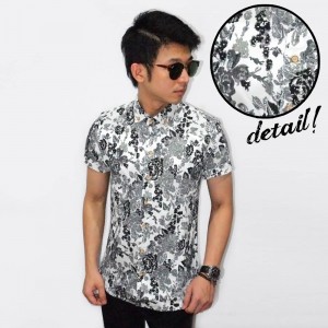 Kemeja Short White Floral Vector