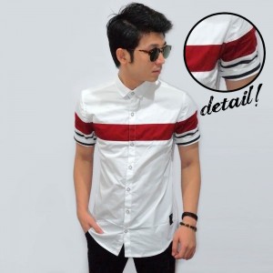 Kemeja Short White Middle Color Block