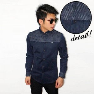 Kemeja Waffle Half Top Plus Navy