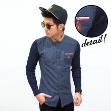 Kemeja Wool Collar Three Line Navy