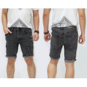 Celana Pendek Denim Ripped Black Faded