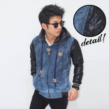 Jacket Denim Sleeve Leather Quilted