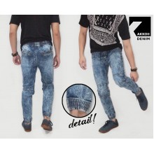 Joggers Pants Denim Marble Wash Bright Indigo