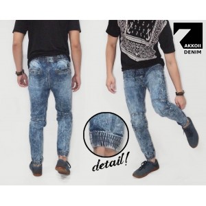 Joggers Pants Denim Marble Wash Bright Indigo