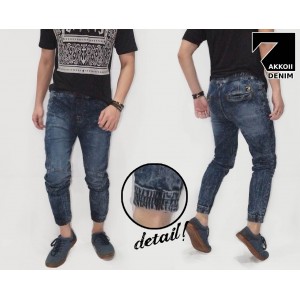 Joggers Pants Denim Marble Wash Dark Indigo