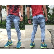 Joggers Pants Denim Marble Wash Snow Blue