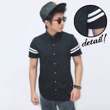 Kemeja Short Arm Double Stripe Black