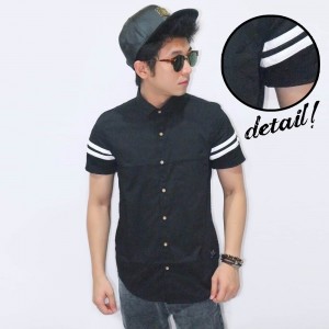 Kemeja Short Arm Double Stripe Black