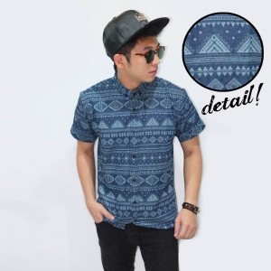 Kemeja Short Blue Denim Tribal Layer