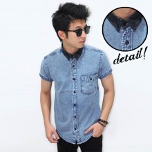 Kemeja Short Denim Leather Collar