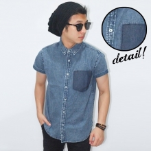 Kemeja Short Denim Pocket Fake