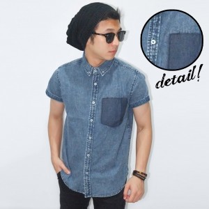 Kemeja Short Denim Pocket Fake