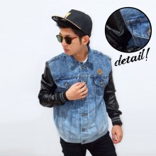 Jacket Denim Sleeve Leather Black