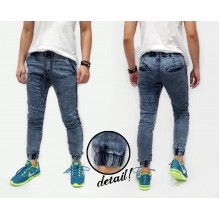 Joggers Pants Denim Acid Stone Wash Blue