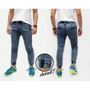Joggers Pants Denim Acid Stone Wash Blue