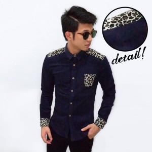 Kemeja Corduroy Shoulder Leopard Navy