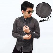 Kemeja Denim Double Pocket Grey Brown