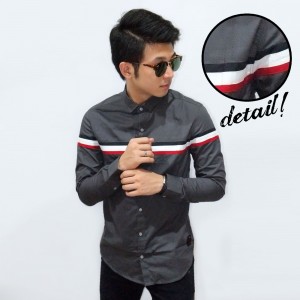 Kemeja Middle Three Line Grey