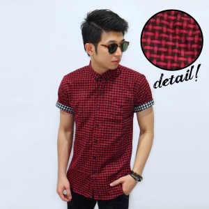 Kemeja Short Flanel Webbing Pattern Red