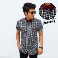 Kemeja Short Flannel Webbing Pattern White