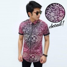 Kemeja Short Floral Batik Burgundy Gradation