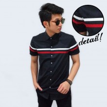 Kemeja Short Middle Two Line Black