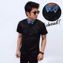 Kemeja Short Neck Denim Black