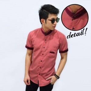 Kemeja Short Shanghai List Velvet Peach