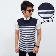 Kemeja Short Stripe Top Navy