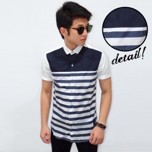 Kemeja Short Stripe Top Navy
