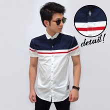 Kemeja Short White Top Navy With Line