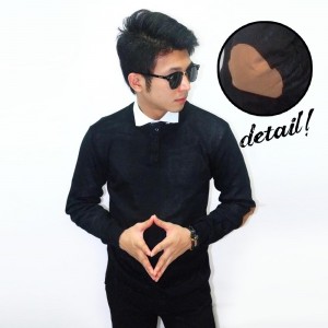 Three Button Knit Sweater Elbow Black