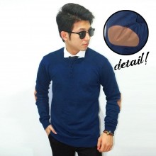 Three Button Knit Sweater Elbow Navy