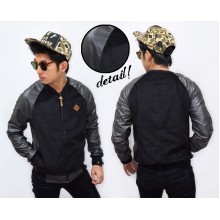 Varsity Jacket Corduroy Combine Leather Black