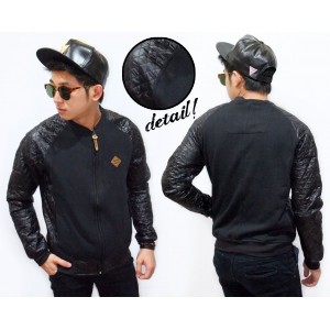 Varsity Jacket Sleeve Leather Quilted Black