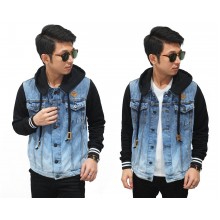 Jacket Denim Terry Sleeve And Hoodie